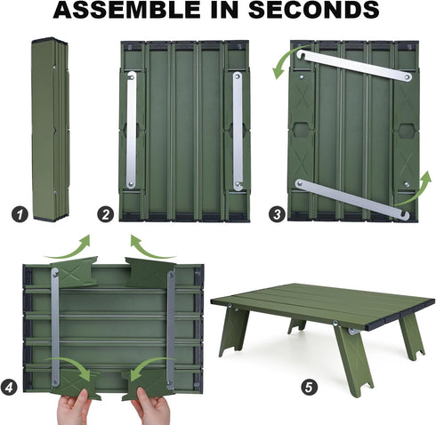 Small Folding Camping Table, Ultralight Portable Mini Beach Table with Carry Bag, Compact Low Side Picnic Tables
