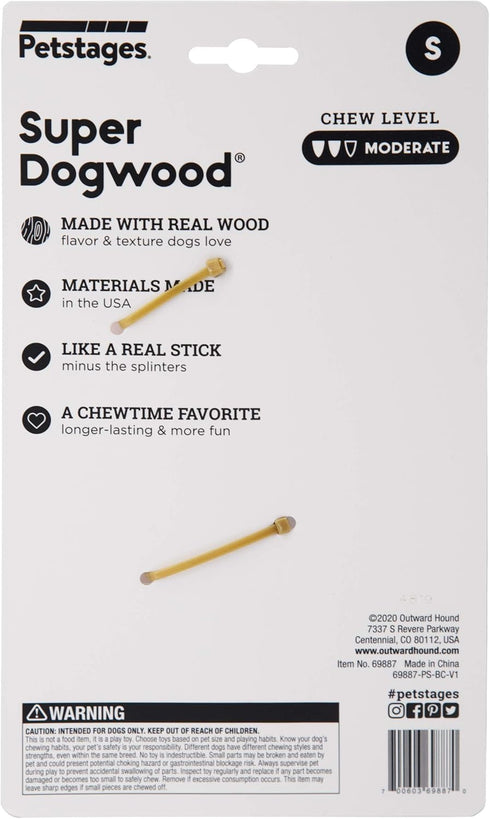 Petstages Super Dogwood Dog Chew Toy - Small, Safe & Long Lasting Chewable Sticks Made of Natural Wood