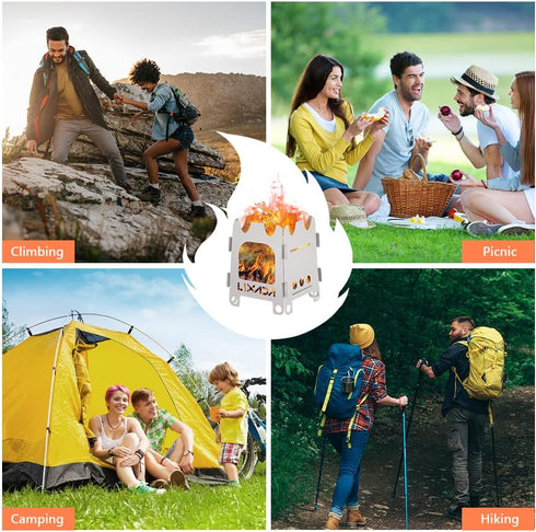 Lixada Portable Wood Burning Camping Stove - Lightweight Folding Titanium Alcohol Stove for Outdoor Camping, Hiking,