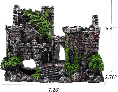 Ancient Castle Design Resin Aquarium Decoration Hideouts Stone Cave Hide House, Fish Tank Accessories for Betta Shrimp Turtle by IBWell