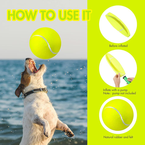 Sratte 6 Pieces Large Giant Tennis Ball for Dogs - 9.5'' Inflatable Toy Balls for Indoor Outdoor Training (Fluorescent