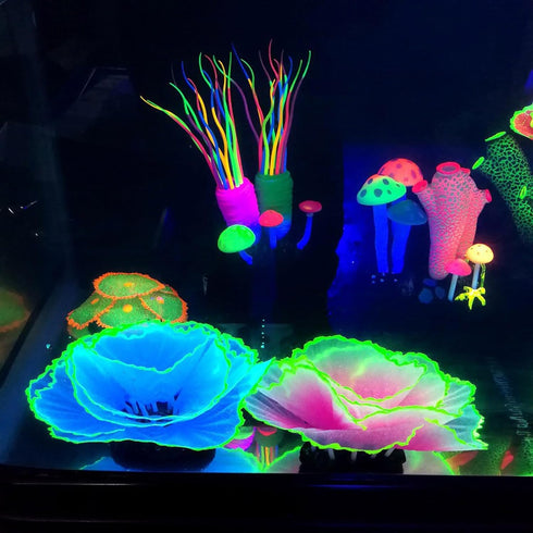 Besimple Artificial Coral Ornament, Glowing Effect Resin Aquarium Plants for Fish Tank Decorations in Blue