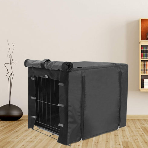 Durable Double Door Dog Crate Cover for Large Pet Kennel, Universal Fit for 24-48 Inch Wire Crate - Black (24 Inch)