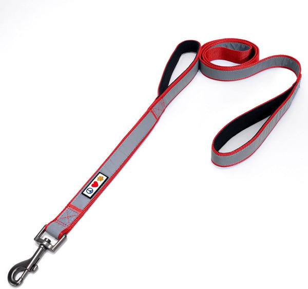 Pawtitas Heavy Duty Double Handle Dog Leash for Medium and Large Dogs, Ideal for Training, Red