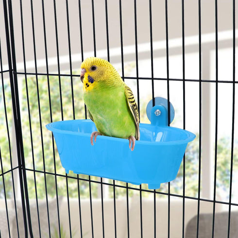 Wontee Bird Bath with Mirror Toy for Small Birds, Fixable Parrot Bathroom Tub for Parakeets
