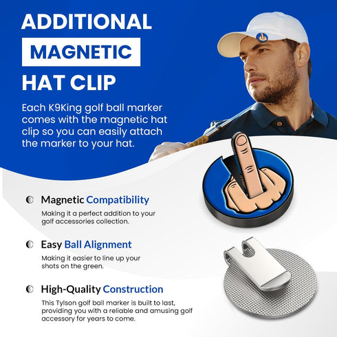 Ultimate Middle Finger Golf Ball Marker with Magnetic Hat Clip, Funny Alignment Ball Mark for Golf Lovers
