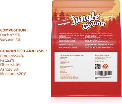 Jungle Calling Dog Treats, Duck Jerky for Dogs, Slow Roasted Chewy Training Snacks for Medium and Large Dogs, 10.6 oz