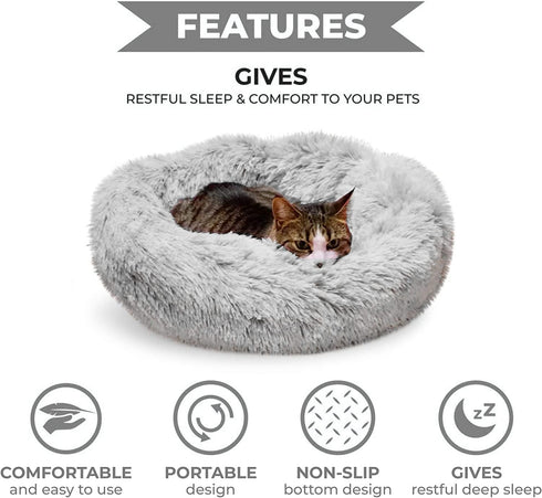 Whiskers & Friends Pet Bed Mat, Small Dogs & Cats, Plush Faux Fur, Round, 23x23x7 inches, 25 lbs Capacity, Orthopedic,