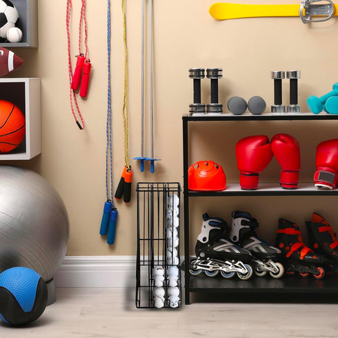 Countertop MyGift Golf Ball Basket Holder - Matte Black Metal Wire Golf Ball Dispenser and Display Rack
