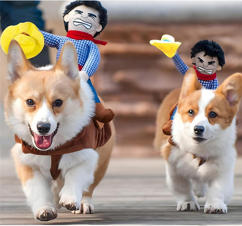 NACOCO Dog Costume for Dogs - Cowboy Rider Knight Style with Doll and Hat for Halloween Day (S)