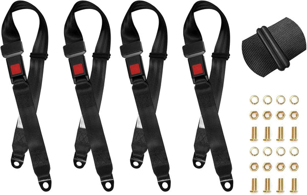 Universal 2 Point Adjustable Seat Belt Harness Kit for Go Kart, Club Golf Cart in Black (54-Inch with Installation