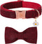 Elegant Little Tail Christmas Dog Collar with Bow, Herringbone Red Black Cotton Durable Bowtie Collar