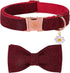Elegant Little Tail Christmas Dog Collar with Bow, Herringbone Red Black Cotton Durable Bowtie Collar