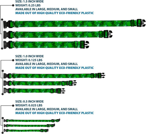 Buckle-Down St. Pat's Stacked Shamrocks Greens Plastic Clip Collar, Large, 15-26"