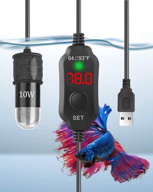AquaMiracle Adjustable 10W Betta Heater, Submersible Fish Tank Heater for Up to 1 Gallon Tanks with Digital Display.
