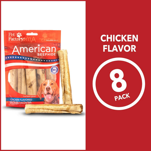 Pet Factory American Beefhide Dog Chew Treats, 5" Chip Rolls, Chicken Flavor, 8 Count/1 Pack