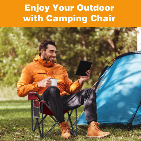 500 LBS, Camping Chair Portable Folding Outdoor Chair Heavy Duty Padded Chairs Lawn Chair with Cup Holder, Storage