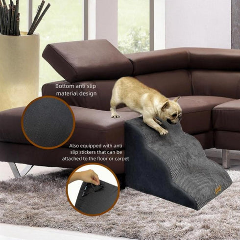 Dog Stairs for High Beds, 3-Step Small Large Dog Steps for Couch/Bed, Non-Slip Sticker Balanced Indoor Step, 30D Grey