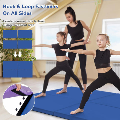 2 6 MMA, GYMAX Exercise Mat, FT x FT Bi-Fold with Carry Handles, Thick Home Workout Floor Mat for Gymnastics, Tumbling