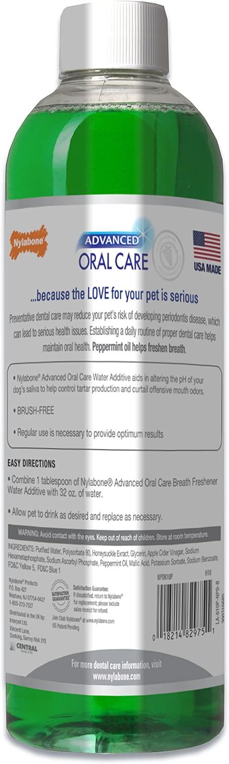 Nylabone Advanced Oral Care Water Additive for Cats & Dogs, Peppermint, 16 oz Liquid Tartar Remover