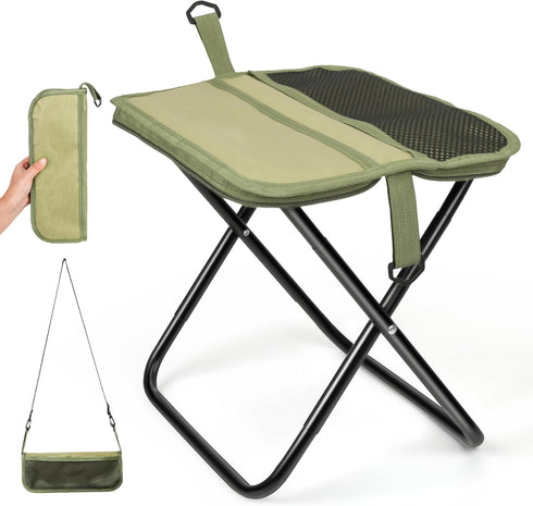 papaichton Folding Portable Camping Stool, Lightweight 1.4lbs with Carry Strap, Foldable Backpack Stool