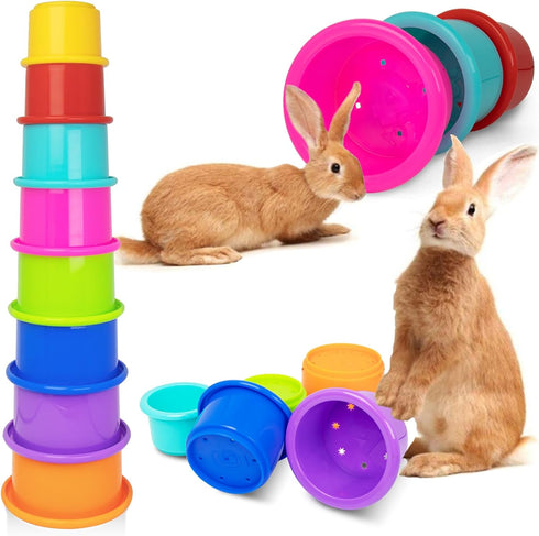 Iffitya 8 Pcs Colorful Stacking Cups for Rabbits, Colorful Bunny Cups for Rabbits