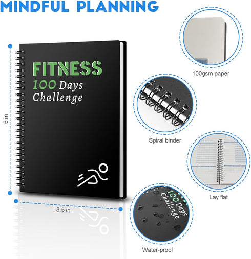 Harphia 100 Days Challenge Fitness Tracker Notebook - A5 Workout Journal for Men and Women, Progress Log Book Planner