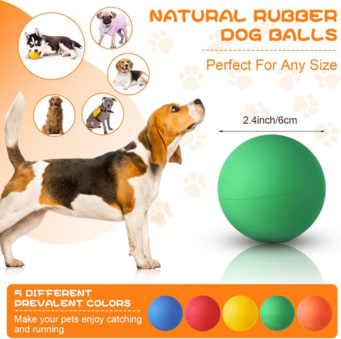 15 Pack 2.4 Inch Hiboom Natural Rubber Tennis Balls for Dogs Catching Pet Dog Balls for Fetch Training Interactive High