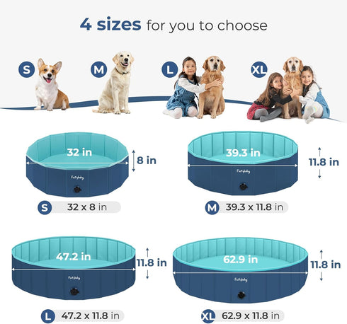 Swimming 39'') Furrybaby Dog Pool, Kiddie Pool with Hard Plastic Foldable Dog Bath Tub Portable for Dogs, Kids and Pet
