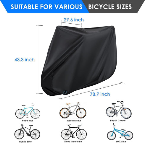 Outdoor Waterproof Bicycle Cover with Lock Hole, Dust Wind Snow Proof Bike Storage for Mountain Bike