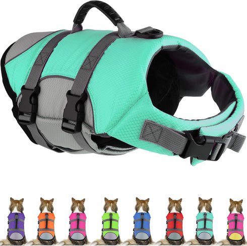 Dog Life Jacket, Reflective & Adjustable Dog Life Vest with Rescue Handle for Swimming and Boating, Ripstop Safety Life