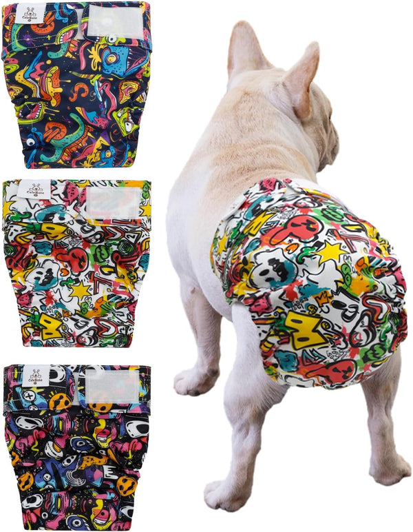 CuteBone Washable Dog Diapers Female No Tail Hole 3 Pack Reusable Doggie