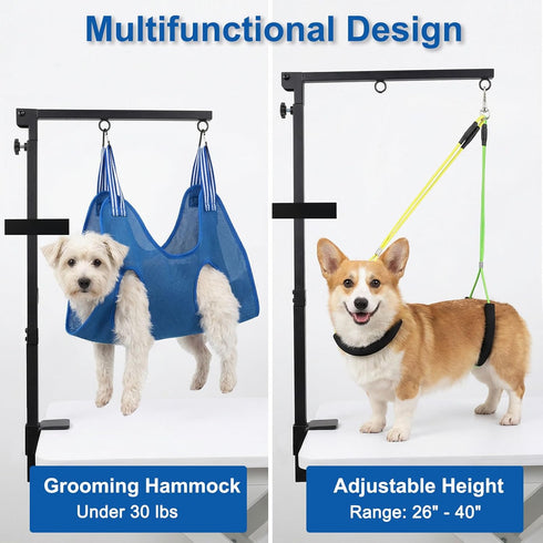 26" 40" Hammock, Trimming Dog Grooming Arm for Table, - Adjustable Height, Includes Clamp, No-Sit Nooses, Home/Salon