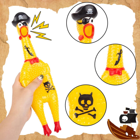 AMOR PRESENT Squeaky Rubber Chicken, Pirate Squeeze Chicken Toy for Halloween Party, Chew Toy for Pets, Prank Novelty