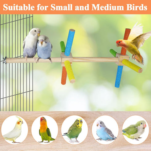 Bird Stand Perch Toy, Double Layer Spinning Parakeet Toys Exercise Wheel Cockatiel Toy for Cages Wooden Perchs