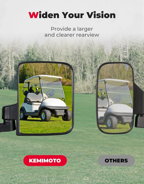 KEMIMOTO No Drilling Golf Cart Side Mirrors, Universal Folding Side View Mirrors for 0.75"-1.25" Square Rail,