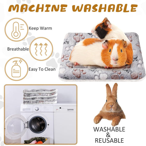 4 Pack Ultra Soft Dog Cat Bed Mat, Cozy Washable Reversible Fleece with Cute Prints, 13 x 10 Inches, Light Gray