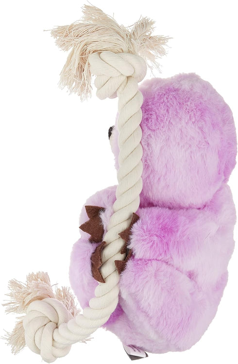 Fringe Studio Plush Dog Toy, Purple Sloth On A Rope, PetShop Collection