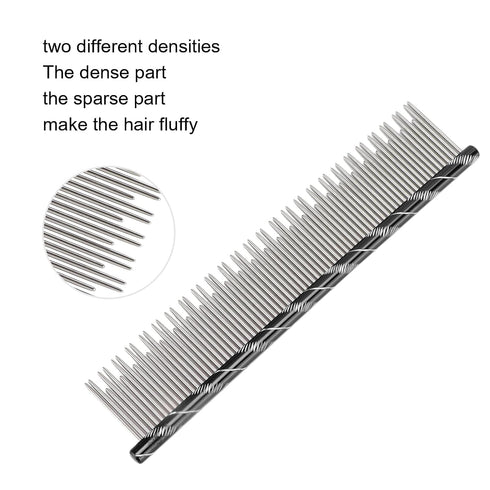 Pet Comb Dog Grooming Tool with Long and Short Teeth for Comfortable Pet Hair Removal, Black