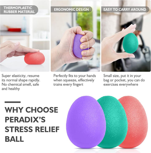 Set 3 Peradix Hand Grip Strength Trainer, Stress Relief Ball, Wrist Rehab Therapy Hand Grip Equipment Ball Squishy