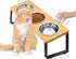 Raised Elevated Cat Food Water Bowl, Small Dog 15° Tilted Feeding Tray with 3 Stainless Steel Bowls (Wood Color)