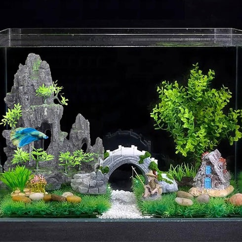 Extra Large Aquarium Decoration - Tall Rock Thematic Ornaments, Mountain View Stone, Tree House Cave Fish Tank Decor