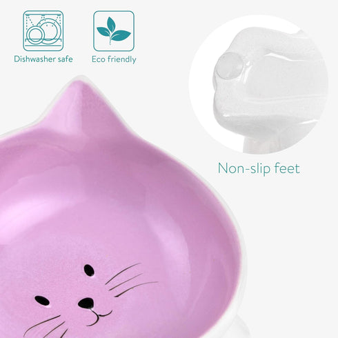 Navaris Cat Bowls with Ears - 2 Pack Ceramic Cat Feeding Dishes with Anti Slip Silicone Feet, Cat Shaped Bowls Set