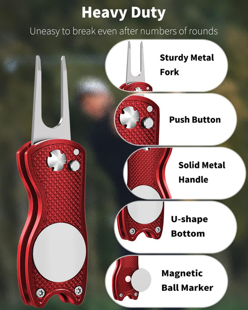 GreenHaven Golf Divot Repair Tool 2-6 Pack, Foldable Metal Green Tool with Magnetic Putt Alignment Marker