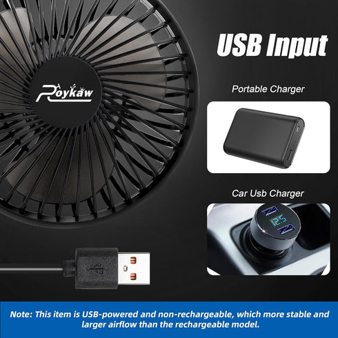 Roykaw Portable USB Powered Golf Cart Fan - Compatible with EZGO Club Car Yamaha Models, 3 Speed & 360° Rotation