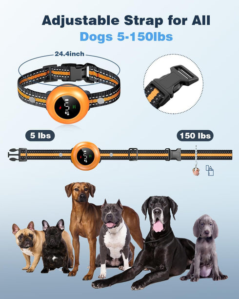 2-in-1 Smart Dog Shock Collar & Bark Collar with 3300FT Remote, IP67 Waterproof (Orange)