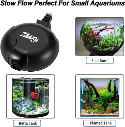 hygger Quiet Mini Air Pump for Aquarium, 1.5 Watt Oxygen Fish Pump for 1-15 Gallon Tank, Black