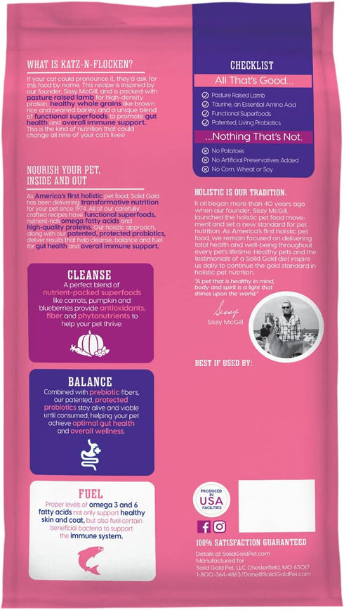 Solid Gold Indoor Cat Food - Real Lamb, Brown Rice & Pearled Barley for Healthy Digestion & Immune Support