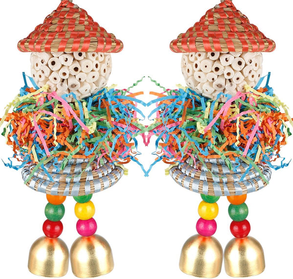 Conure Toys, Hanging Foraging Shredder Sola Balls with Bell for Small Parrots, Budgies, Cockatiels