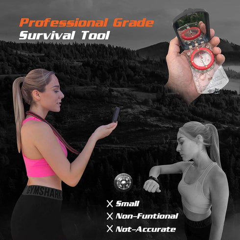 PREPARED4X 35-Ft 550 Hiking Compass Survival Mirror Sighting Map Orienteering Compass with Survival Paracord Lanyard
